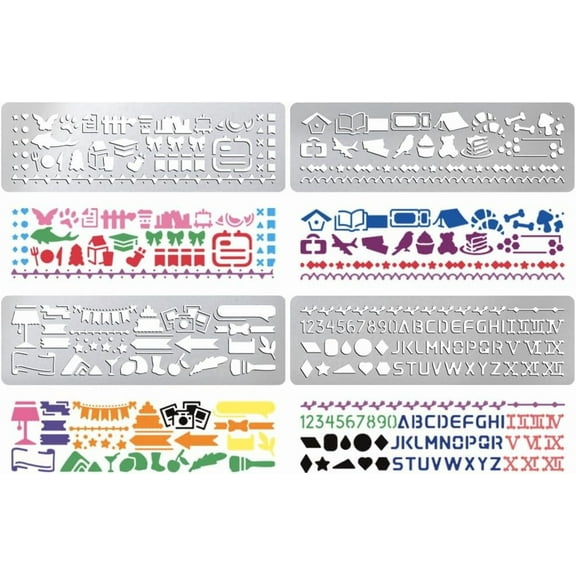 4Pcs Metal Stencils for Wood Burning Mixed Patterns Stencils Stainless Steel Reusable Templates Alphabet and Number Bookmark Ruler School Supplies for DIY Engraving Painting Scrapbooking Silver