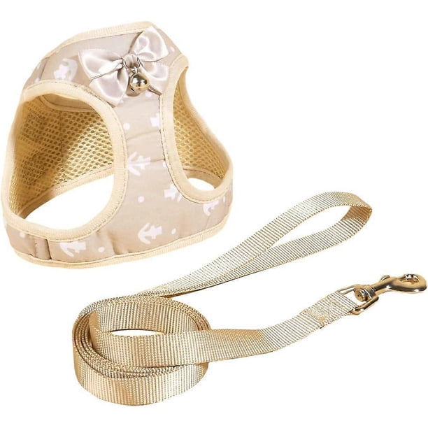 Cute Dog Harness Dog Vest Harness with Leash Set Bell Bow Design Puppy Cat Harness Leash Set for Small Medium Dogs Beige L