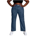 thumbnail image 2 of VBVC Women's Denim-Look Cargo Sweatpants,High Waisted Wide Leg Trousers For Women,Vintage Bootcut Pants with No Pockets or No Button,Navy,S-2XL, 2 of 9