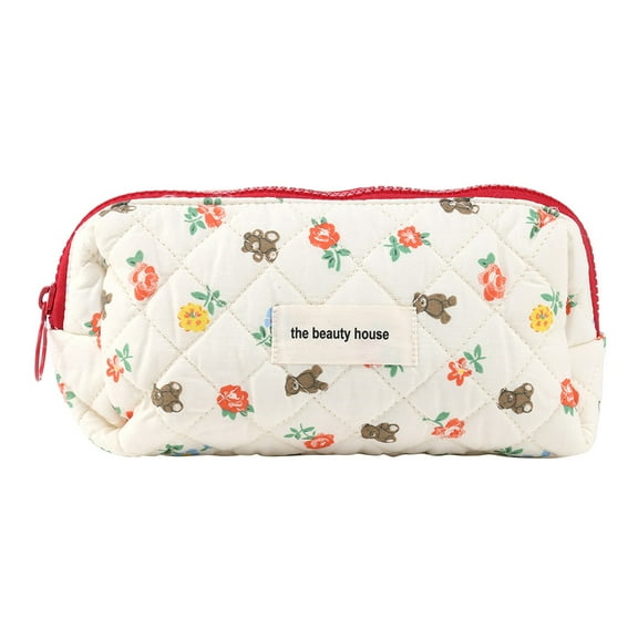Clearance! Lotpreco Big Makeup Bag Cute Cosmetic Bag Cotton Makeup Quilted Pouch Floral Travel Toiletry Bags for Women Girls Preppy Stuff