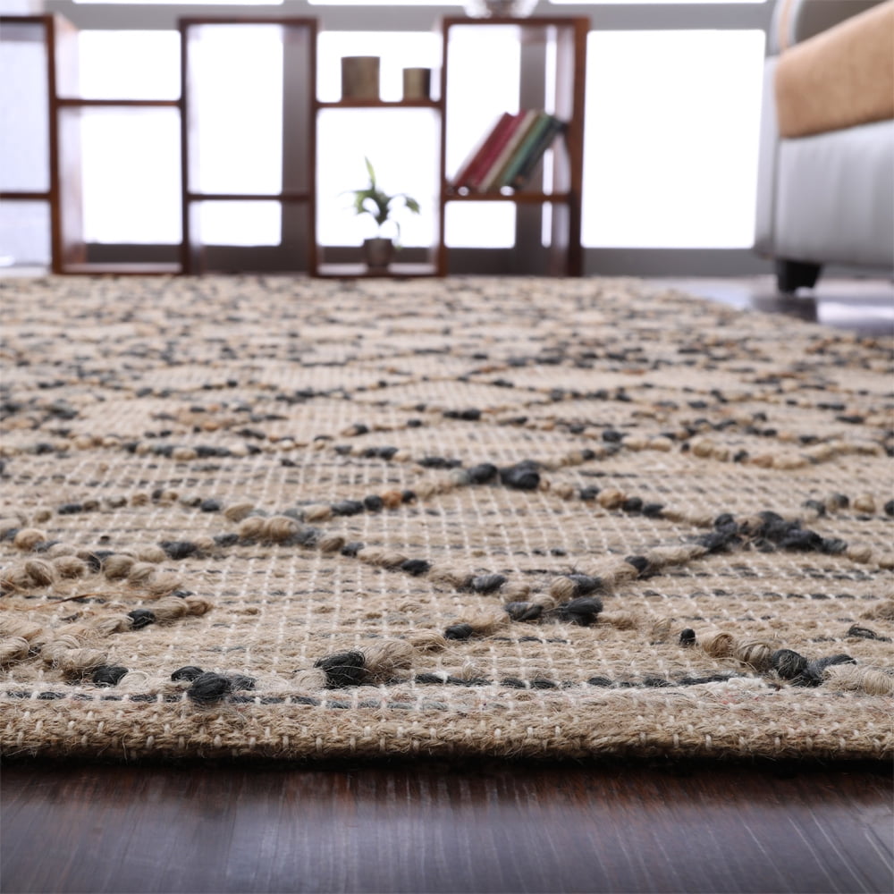 Hand Woven Jute Eco-Friendly Area Rugs - 6'X9', Rectangle Shape, Light Brown Color, Contemporary Pattern, High Pile, Natural Fiber, Outdoor Indoor Handmade Area Rugs For Living Room (J00090)