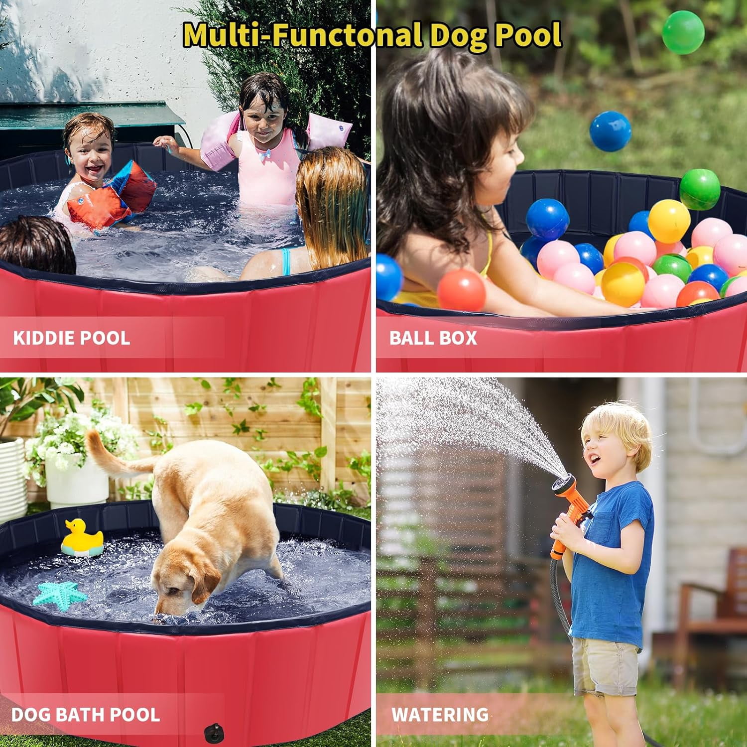 63" x 12" Foldable Dog Pool - Collapsible Hard Plastic Kiddie Pool for Dogs & Kids, Non-Slip Pet Bath Tub for Outdoor Backyard Use, Lightweight & Portable (Blue)