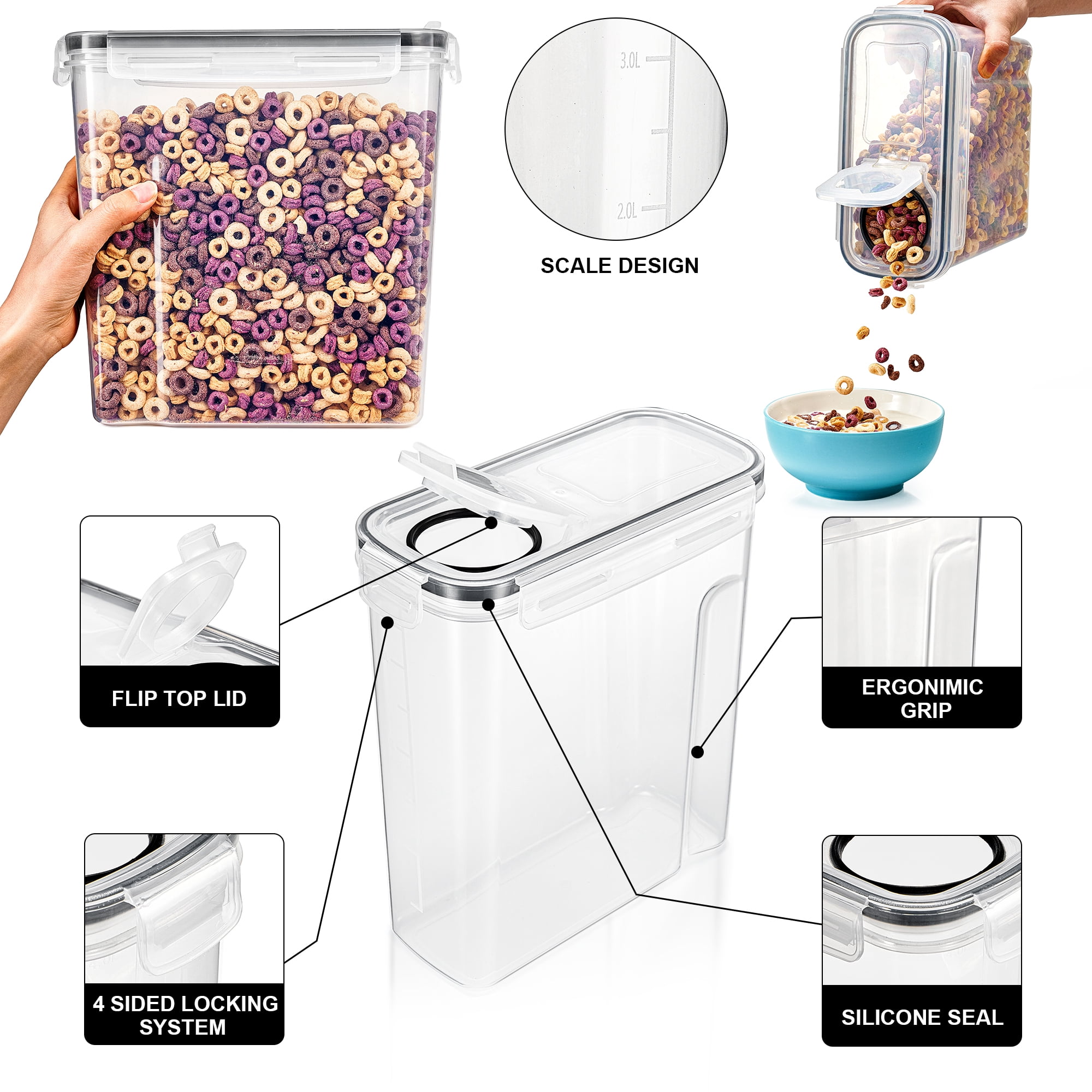 Sorbus 6-Pack 4L Airtight Food Storage Dispensers for Cereal, Pasta, Beans, Dry Foods