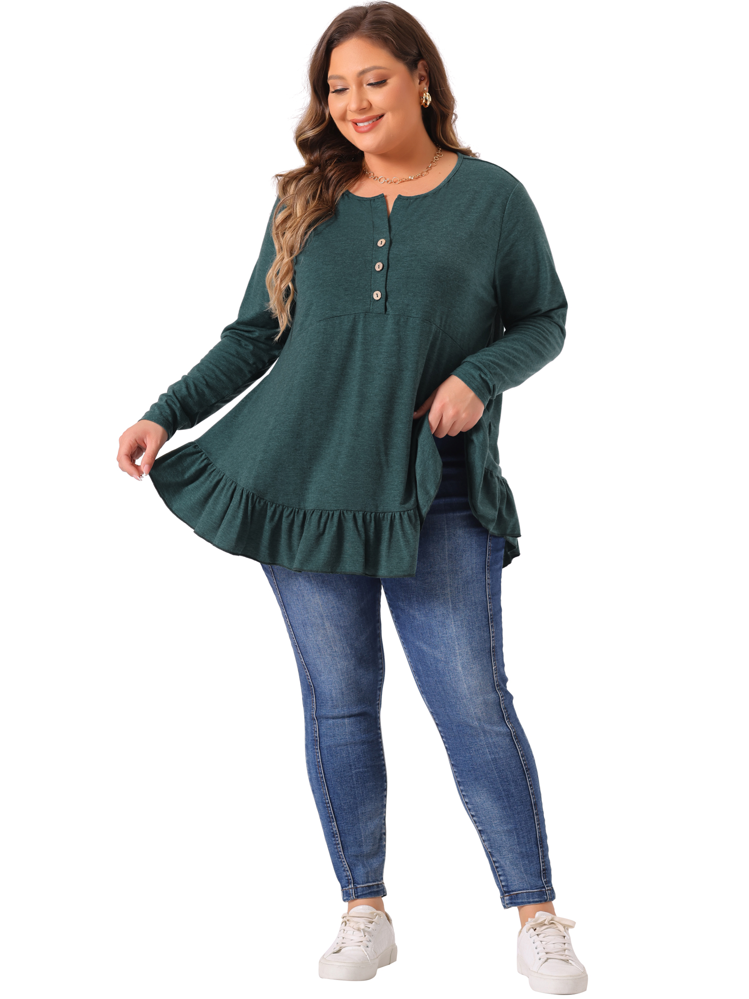DARING DIVA Women' Plus Size Tunic Button Henley Blouses 3X Dark Green