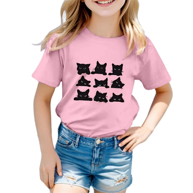MIASHUI Hauts pour Filles Col Rond à la Mode T-Shirt Décontracté Ample à Manches Courtes pour Usage Quotidien et Actif