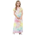 thumbnail image 5 of GERsome Girl's Short Sleeve Maxi Dress Tie-Dye Loose Casual Holiday Beach Long Dress with Pocket for 4-14 Years Kids, 5 of 9
