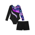 thumbnail image 5 of Aislor Kids Girls Print Rhinestone Rashguard Sets Swimsuit 2 Pcs Dance Gymnastic Leotard with Short 4-14 A Starry Black 6, 5 of 7