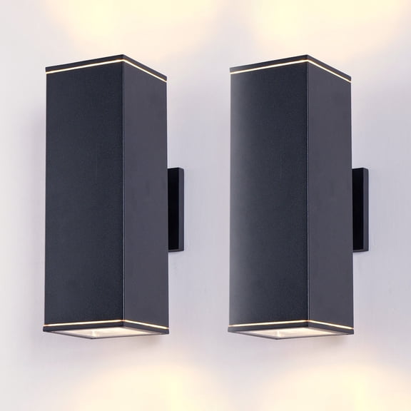 TICOZE 14 Inch Modern Outdoor Porch Light 2 Pack Matte Black Outdoor Wall Lights Rectangular Tube Up Down Light Waterproof Outdoor Wall Sconce Patio Light Fixture for Garage (No Bulb Included)