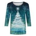 thumbnail image 5 of Christmas Plus Size Shirts for Women 3/4 Length Sleeve Holiday Tops Crew Neck Graphic Printed Festive Tees Outfits (5XL, Green A), 5 of 5