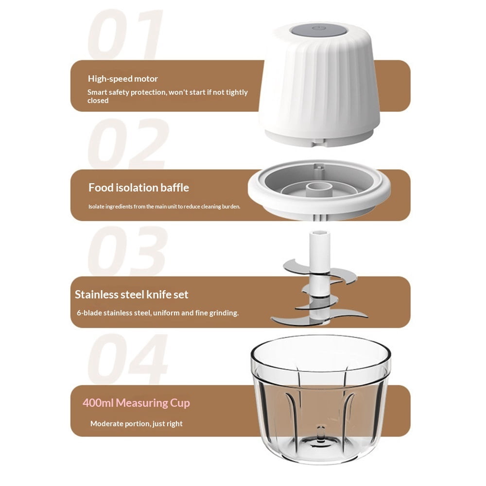 Mini Food Processor Cordless Set with Multiple 3*(350ml+250ml+100ml) Bowls＆ 6+3+2 Blades, Small Garlic Chopper Mincer, USB Rechargeable Battery Vegetable Chopper