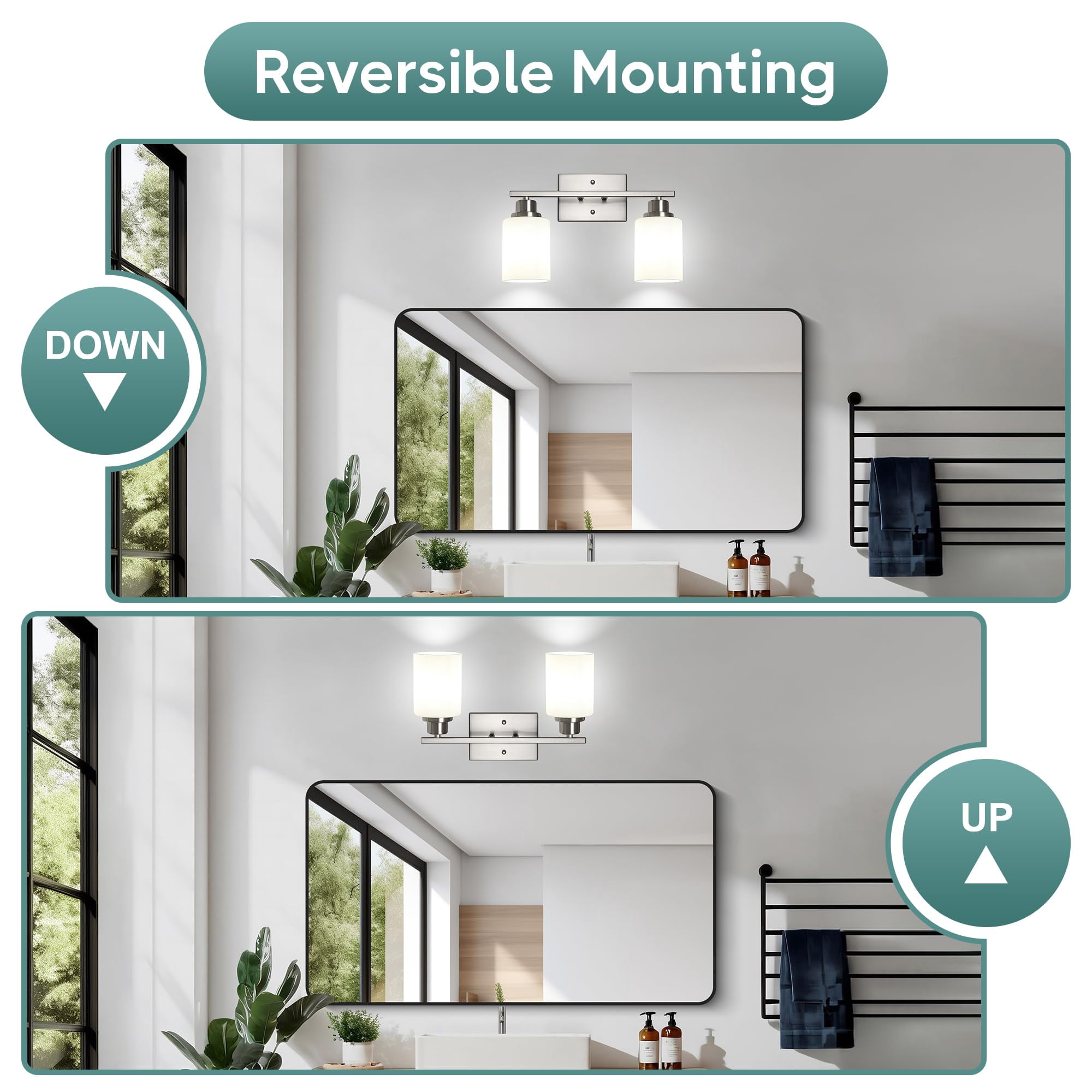 Bathroom Light Fixtures  2-light Vanity Over Mirror Brushed Nickel Wall Sconces With Milky White Frosted Glass Shades Lamp For Living Room Bedroom E26 Base(bulbs Not Included)