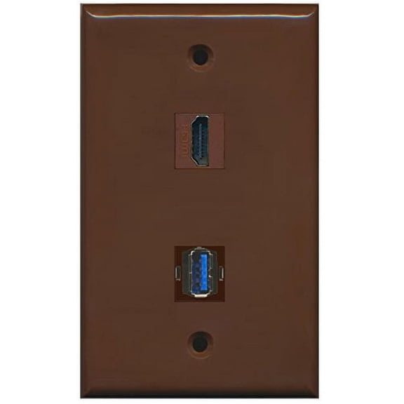 RiteAV - 1 Port HDMI 1 Port USB 3.0 Wall Plate - Brown