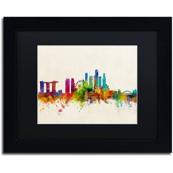 Trademark Fine Art 'Singapore Skyline' Canvas Art by Michael Tompsett, Black Matte, Black Frame