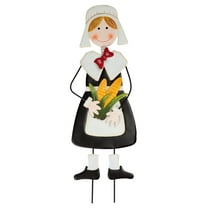 Miles Kimball Pilgrim Girl Metal Lawn Stake by Maple Lane Creations, Thanksgiving Yard Décor