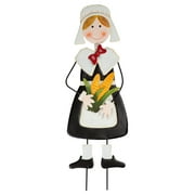 Miles Kimball Pilgrim Girl Metal Lawn Stake by Maple Lane Creations, Thanksgiving Yard Décor