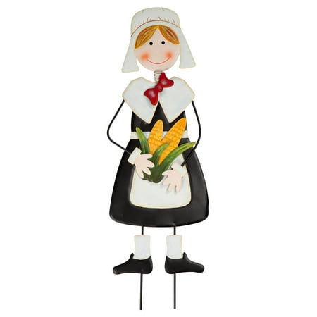 Miles Kimball Pilgrim Girl Metal Lawn Stake by Maple Lane Creations, Thanksgiving Yard Décor