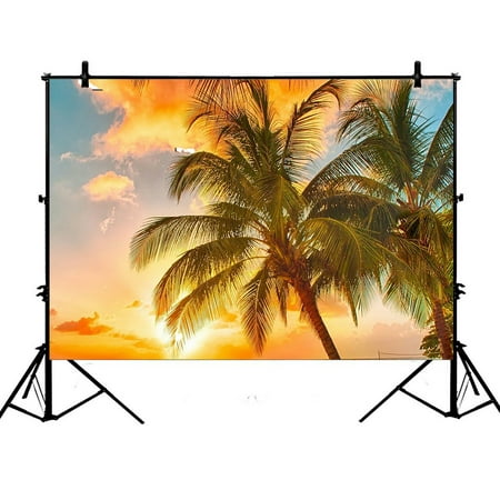 Image of 7x5ft Tropical Paradise Beach With Palm Trees And The Seaocean Polyester Photography Backdrop For Studio Prop Photo Background