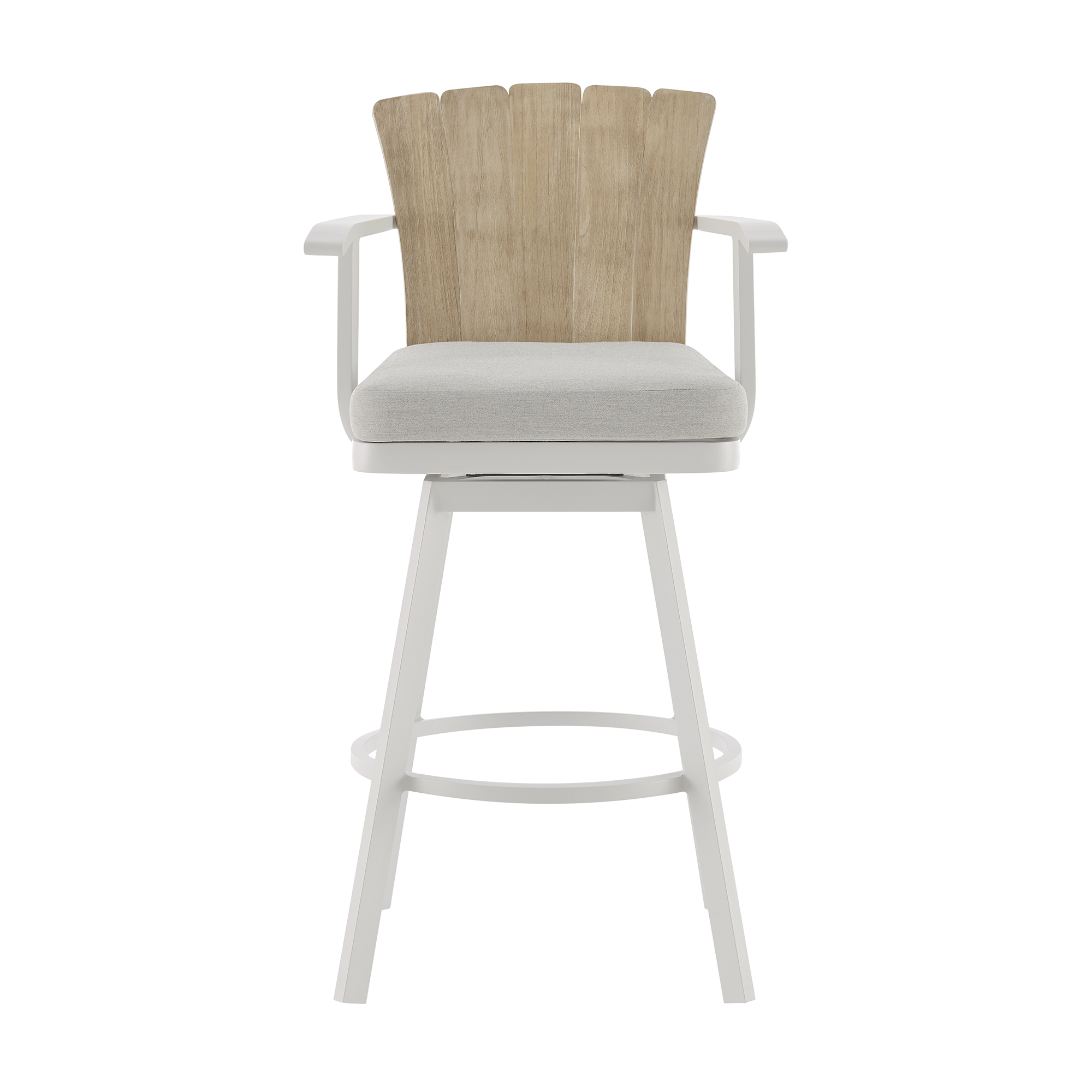 Hazel Outdoor Patio Swivel Counter Stool in Aluminum with Teak Wood and Argent Gray Cushion - Set of 4