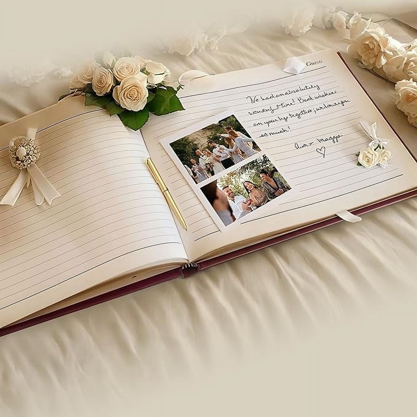 Leather Guest Book Journal by Gallery Leather, 7" x 9", 192 Gold Gilded Ruled Horizontal Pages, Hard Cover, Ribbon Bookmarker, Acadia Tan
