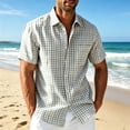 thumbnail image 2 of Fabrcox Men's Short Sleeve Button Down Shirt Plaid Collared Mens Beach Shirts Summer Color Block Lightweight Sun Shirts for Men Gray XXL, 2 of 4
