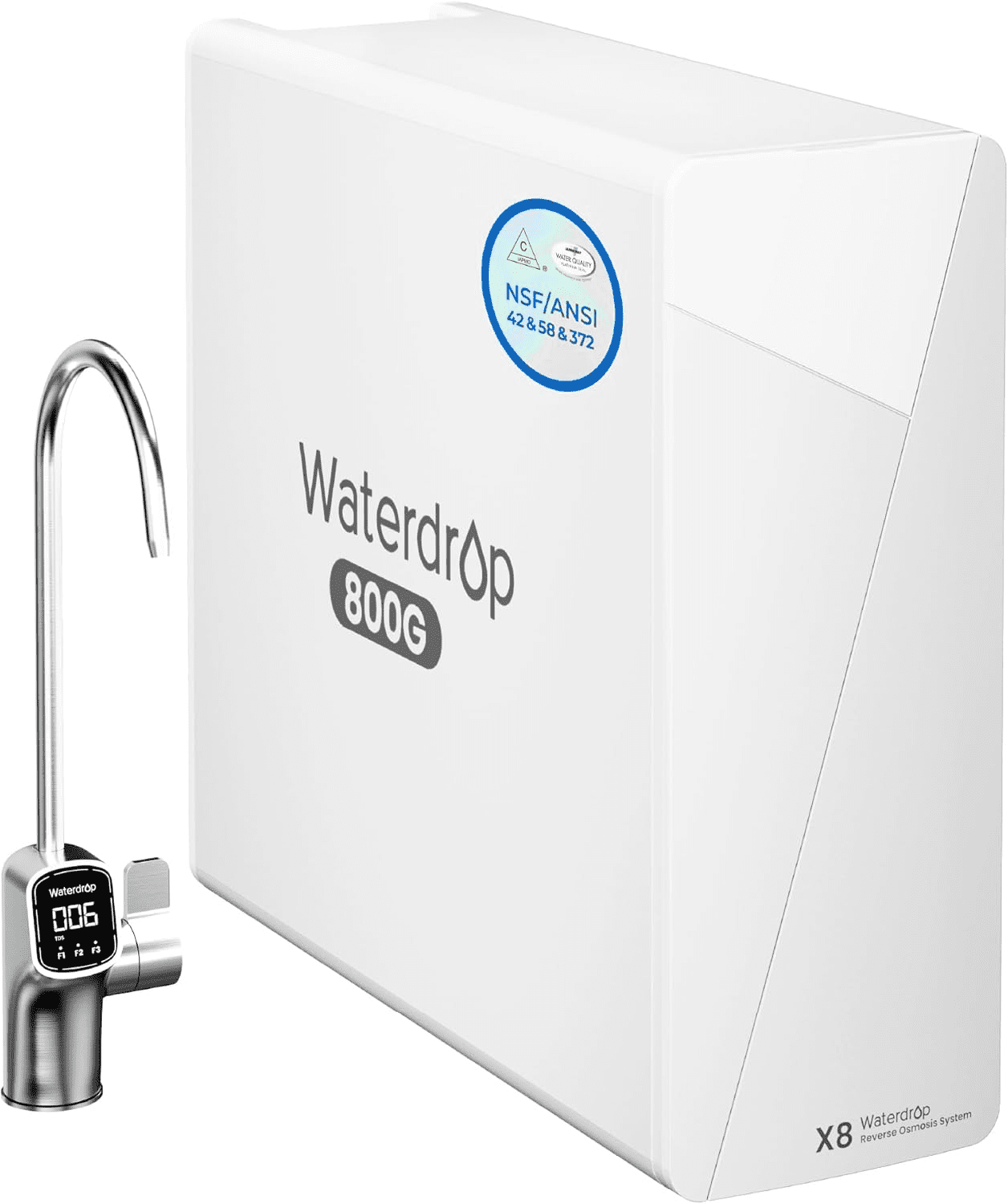 Restored Waterdrop X8 Reverse Osmosis System, 800 GPD Tankless Reverse Osmosis Water Filter, 9-Stage Filtration, 2:1 Pure to Drain, Smart Faucet, Reduce PFAS with F2 Water Filter (Refurbished)