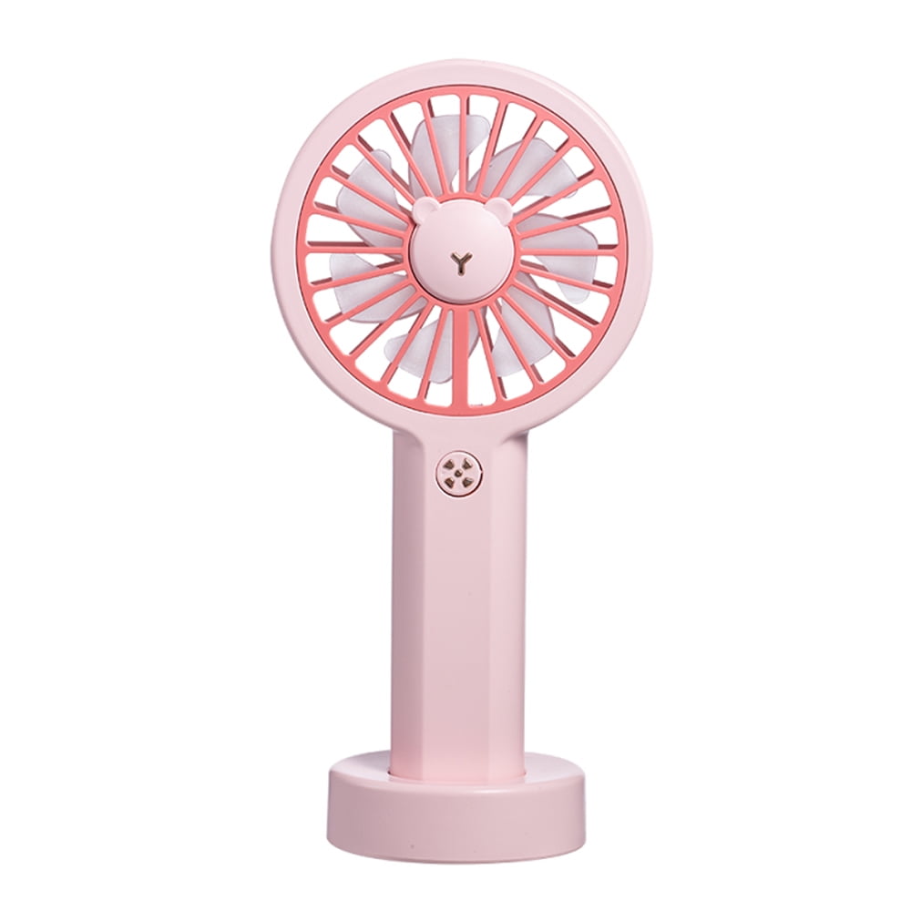 Color : Pink Mini Portable Cooling Fan Desktop Double Fan Study Dormitory Bedside 5 Leaves 3 Gear Wind Fan USB Mini Fan