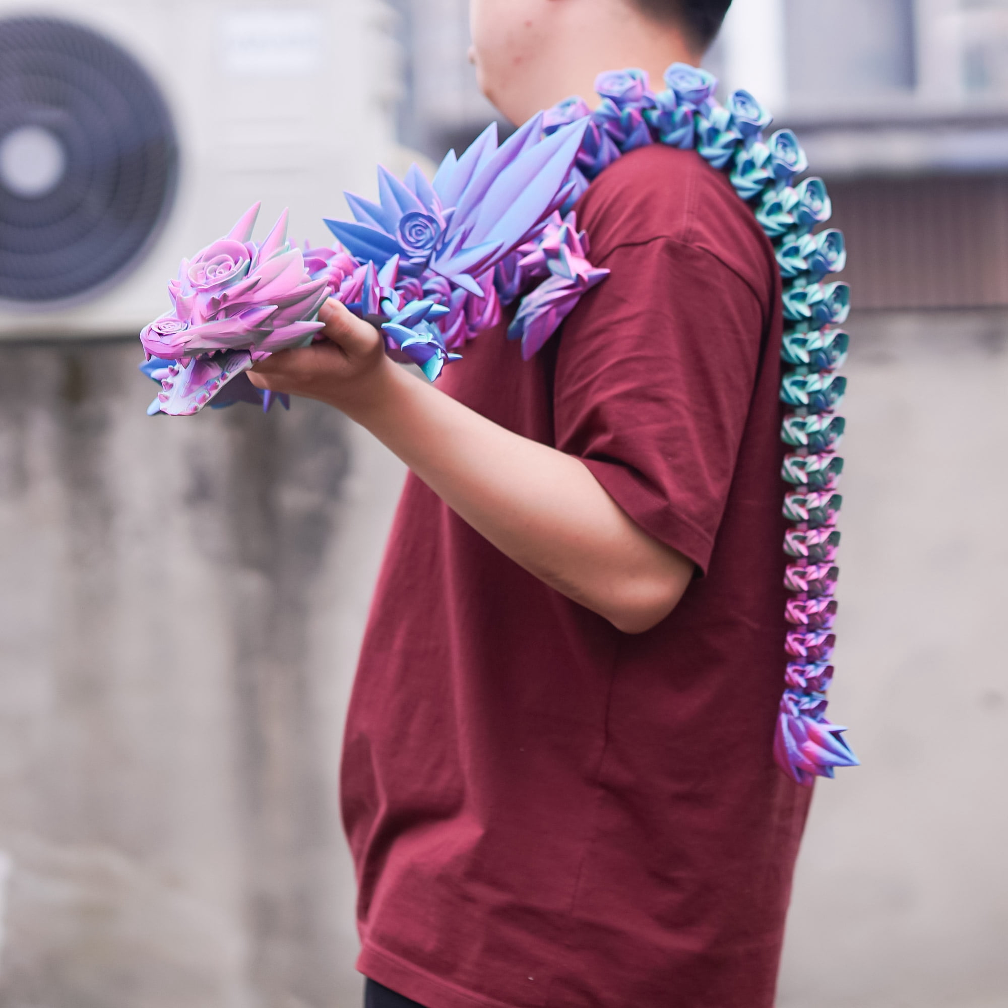 47.5inch 3D Printed Rose Dragon,Flexible Joint Animal lacertid Figurines,Realistic Eyes, Home Office Decor,Fidget Toy for Adults Teens Boy Festival Gifts