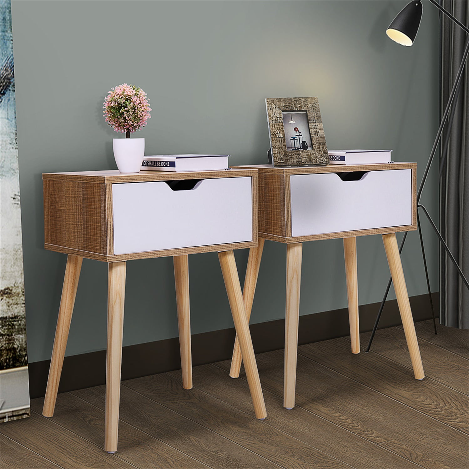 Lowestbest Set of 2 Nightstand Beside End Table with Storage Drawer, Accent Table for Living Room Bedroom Home Furniture Lowestbest Set of 2 Nightstand Beside End Table with Storage Drawer, Accent Table for Living Room Bedroom Home Furniture
