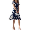 thumbnail image 2 of Roncen Women's V-Neck Short Sleeve Floral Dress - Casual Loose Fit with Floral Print, Summer A-Line Dress for Daily Outings and Casual Wear, 2 of 6