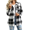 thumbnail image 2 of Sevevn Women Plaid Fleece‑Lined Shacket Jacket Button‑Down Sherpa Lined Flannel Shirt Coat with Chest Pocket Winter Outerwear Black XL, 2 of 7