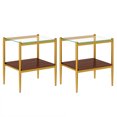 thumbnail image 2 of Gzxs Clear Glass End Tables Set of 2, Rectangle Small Side Table, Modern 2-Tier Nightstand with Brown MDF Shelf and Golden Metal Legs for Living Room & Bedroom, 2 of 6
