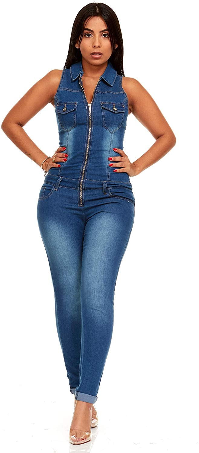 YDX - YDX Smart Jeans Denim Jumpsuit Sexy Sleeveless Zip up Medium Blue Size Juniors 7 - Walmart