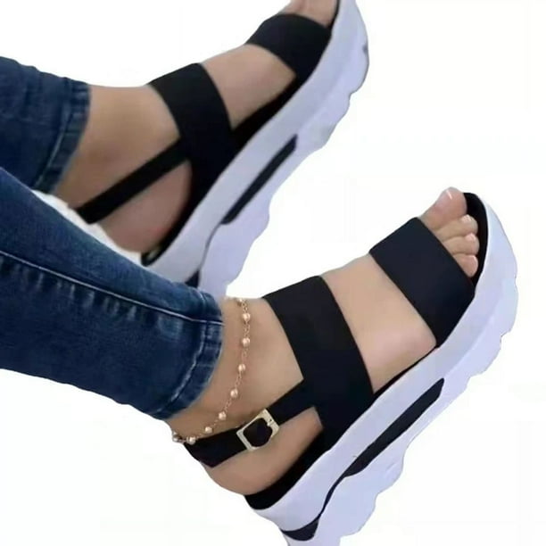 Sandalias de cuña para mujer, zapatos de plataforma baja, a la moda calzado de tacón, novedad de verano