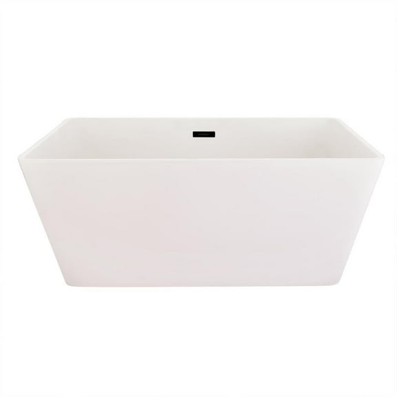Pemberly Row Acrylic Flatbottom Soaking Bathtub in White with Drain/Overflow