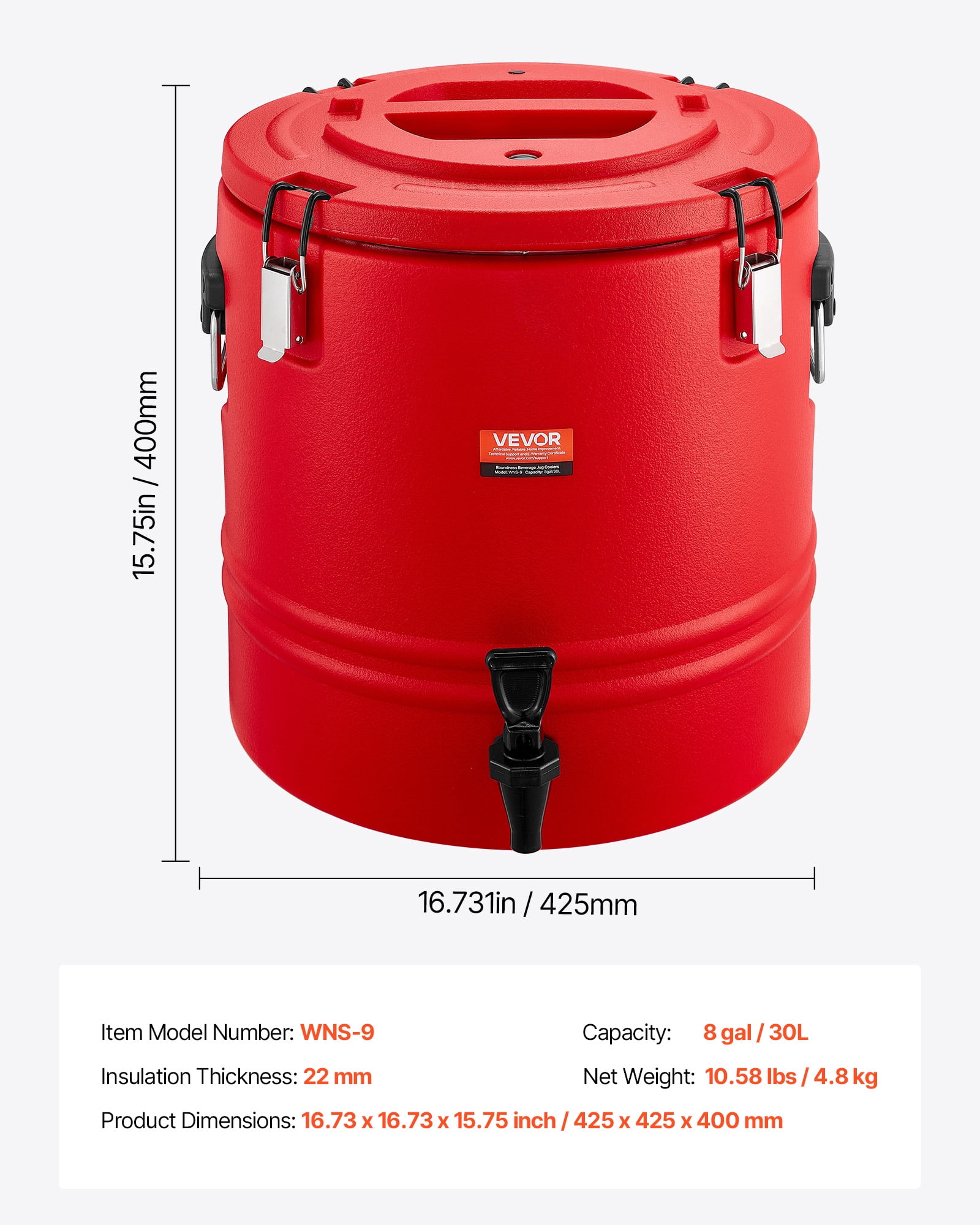 VEVOR Insulated Beverage Dispenser, 8 Gal/30.3L Thermal Hot and Cold Drink Server Dispenser with Spigot, Food-Grade Cooler Jug with 304 Stainless Steel Interior, for Tea Coffee Restaurant Outdoor