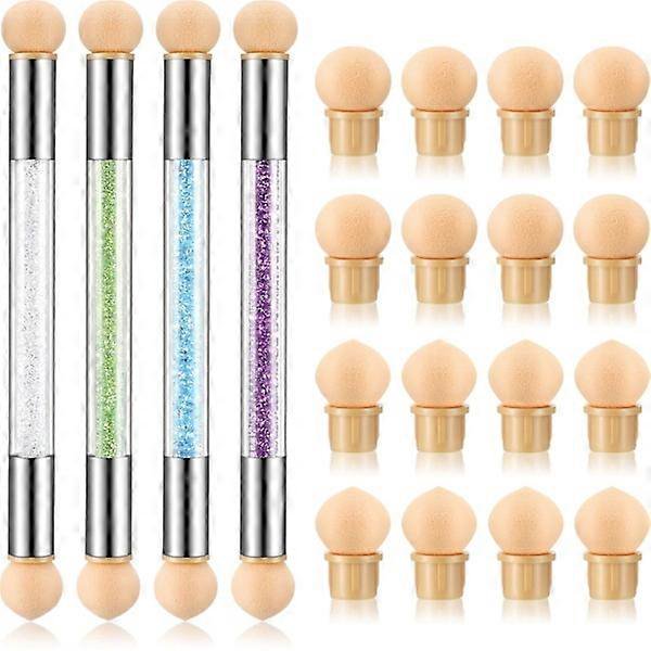 4 Pcs UV Gel Gradient Sponge Pens with 16 Pcs Replacement Head Nail Sponges for Ombre Double Head Brush
