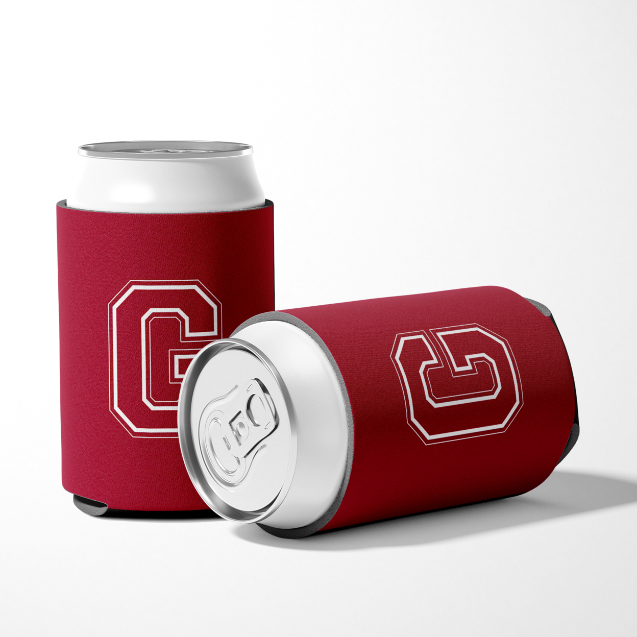 Letter G Initial Monogram - Maroon and White Can or Bottle Hugger