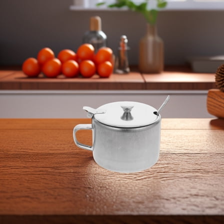 NICEXMAS Kitchen Sugar Container Stainless Steel Seasoning Pot with Lid and Spoon