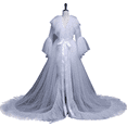 thumbnail image 1 of Gupgi Women Sheer Mesh Perspective V neck Maxi Floor Long Bath Robe Sleepwear, 1 of 2