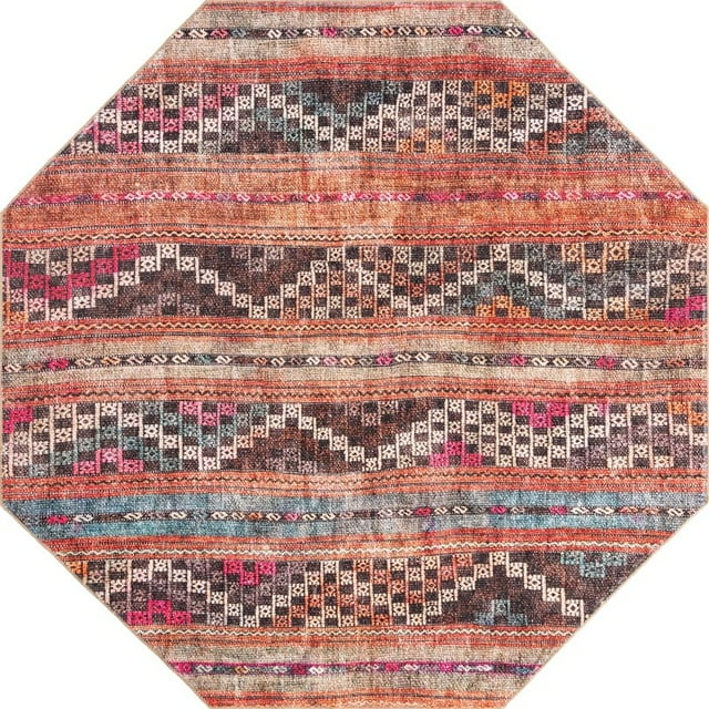 Unique Loom Revival Tapis Rayé Chevron 7' 6 x 7' 6 Octogone Rouge/noir
