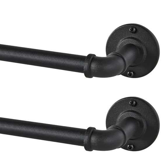 Heavy Duty Curtain Rods Set of 2, Wrap Around Design for Blackout Curtains, Fits Windows 48-84 Inches, Indoor Outdoor Installation, 5/8 Inch Diameter Rod, Black