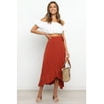 thumbnail image 4 of Wenseny Women’s Satin Asymmetrical Long Wrap Skirts Ruffled Hem Midi Skirt Red XL, 4 of 7
