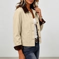 thumbnail image 6 of Fancifize Cropped Bomber Jacket for Women Corduroy Collar Button Down Long Sleeve Barn Coat with Pockets,S-2XL, 6 of 8