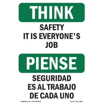 OSHA THINK Sign - Safety It Is Everyone's Job Bilingual | Aluminum Sign | Protect Your Business, Construction Site, Warehouse & Shop Area | Made in the USA