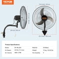 thumbnail image 5 of VEVOR Wall Mount Fan, 2 PCS 20 inch Oscillating, 3-speed High Velocity Max. 4000 CFM Industrial Wall Fan for Indoor, Commercial, Residential, Warehouse, Greenhouse, Workshop, Basement, Garage,Black, 5 of 9
