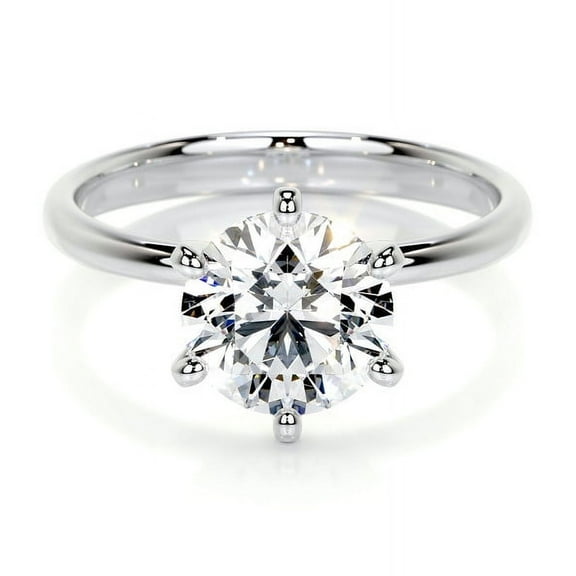 First Jewel Solitaire Diamond Ring - White Gold Over 14K Silver Diamond Ring - Round Cut Brilliant 2.2 Ct Diamond Ring For Women's - Solo Stone Diamond Ring for Her - Simple Diamond Ring for Ring