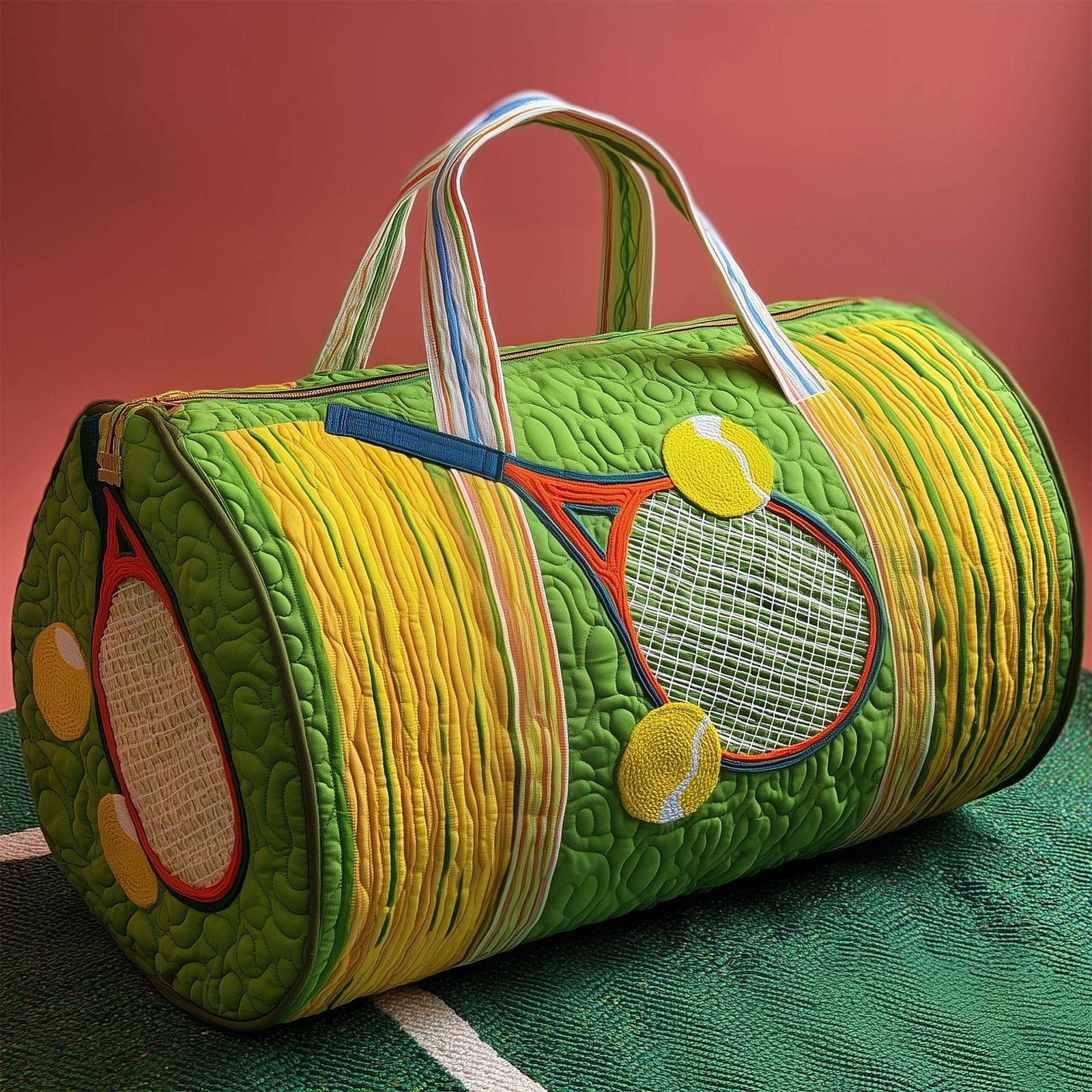 Quilted Hippie Van Duffle Bag with Adjustable Strap - Large Bohemian Travel Tote for Yoga Festival Gym Workout, Artistic Patchwork Carryall for Dance & Overnight Trips
