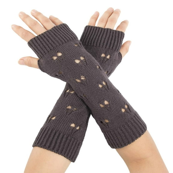 Otqutp Teen Girls Breathable Mittens Winter Warm and Fashionable Solid Color Knitted Fingerless Gloves for Men and Women Cold Weather(Dark Gray,One Size)