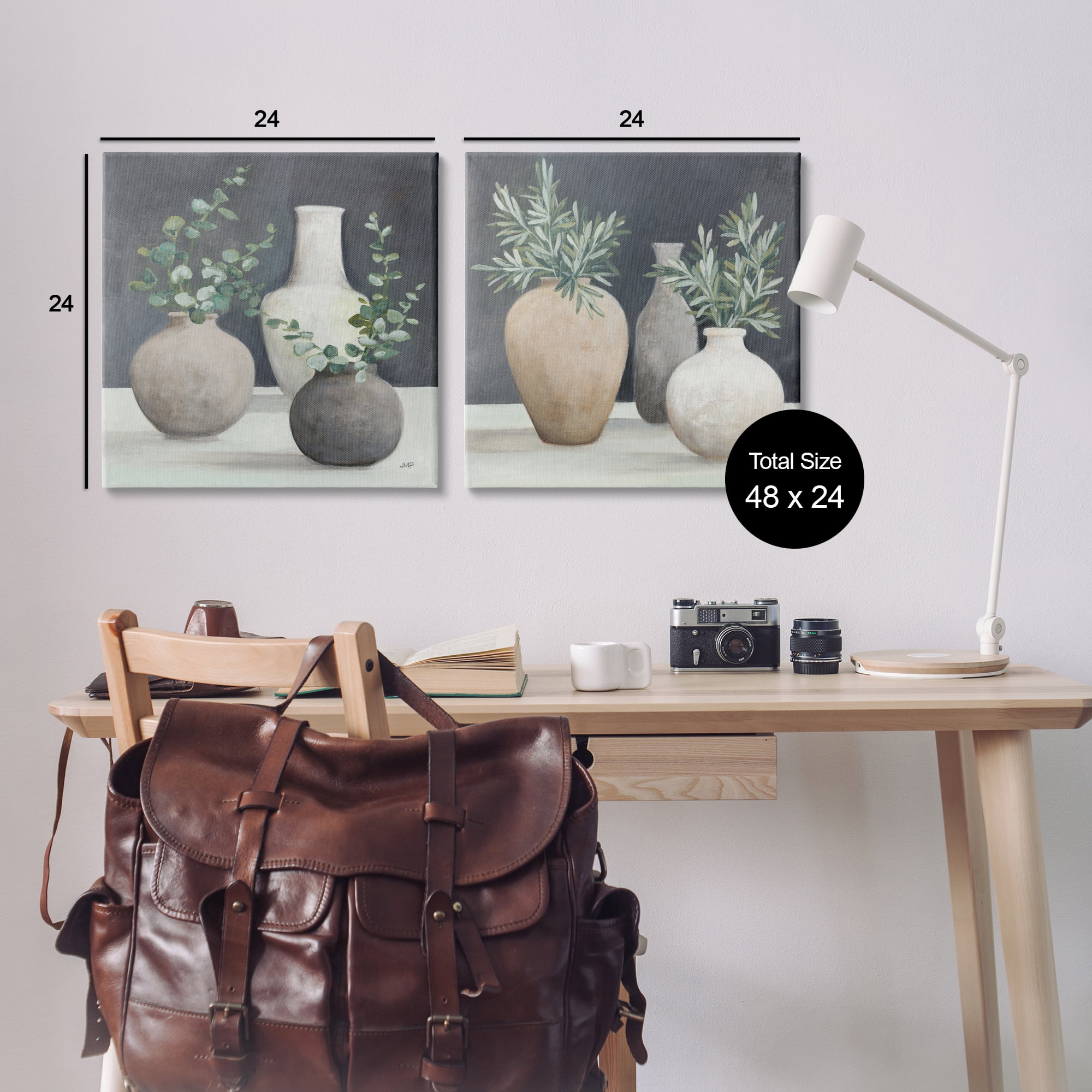 Stupell Industries Eucalyptus Greens Fresh Vessels Plants & Flowers Painting Wrapped Canvas Art Print Wall Art, 24 x 24, Set of 2