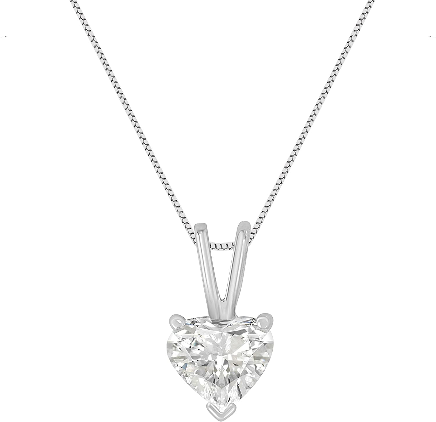 14k White Gold 3 Prong Set Heart Shaped Solitaire Diamond 18 Pendant Necklace H I Color Si1 Si2 Clarity 1 4 Cttw Walmart Com